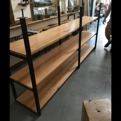 Ceiling Mounted Steel and Oak Wood Shelf