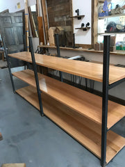 Ceiling Mounted Steel and Oak Wood Shelf