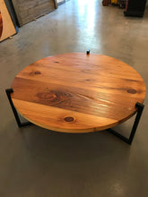 Household Essentials Pine Wood Round Coffee Table With Black Metal Frame