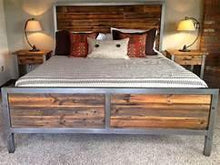 Steel and Reclaimed Wood Queen Size Bed