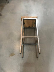 Reclaimed wood top and high steel base stool