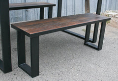 Solid Oak Wood Dining Table, Tube Steel legs, Rectangular and Two Long Benches