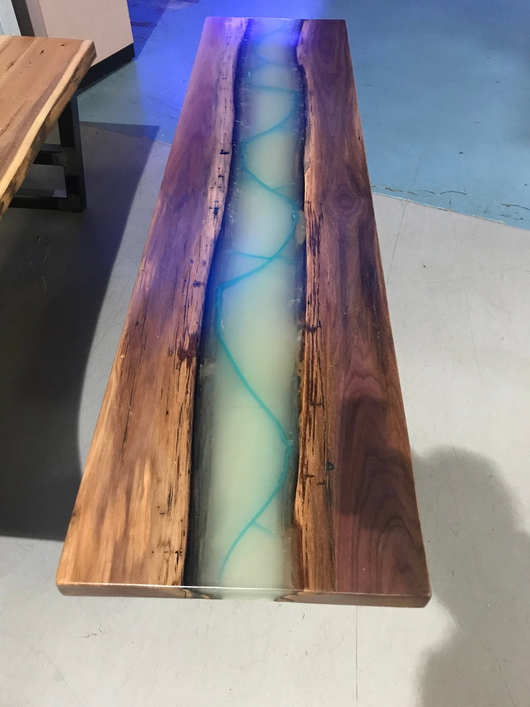 Glow in The Dark Epoxy Resin Walnut Live Edge Coffee Table