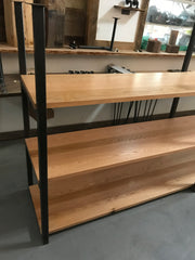 Ceiling Mounted Shelving System Made From Solid Tube Steel and Oak Wood