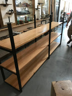Ceiling Mounted Shelving System Made From Solid Tube Steel and Oak Wood