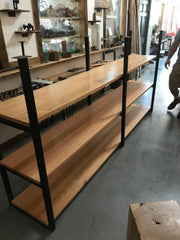 Ceiling Mounted Steel and Oak Wood Shelf