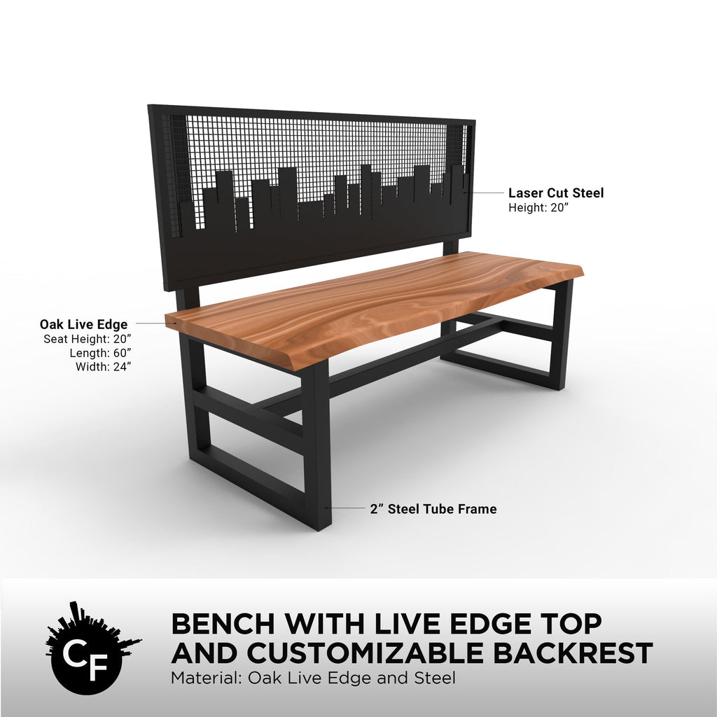 Bench with Live Edge Top and Customizable Backrest