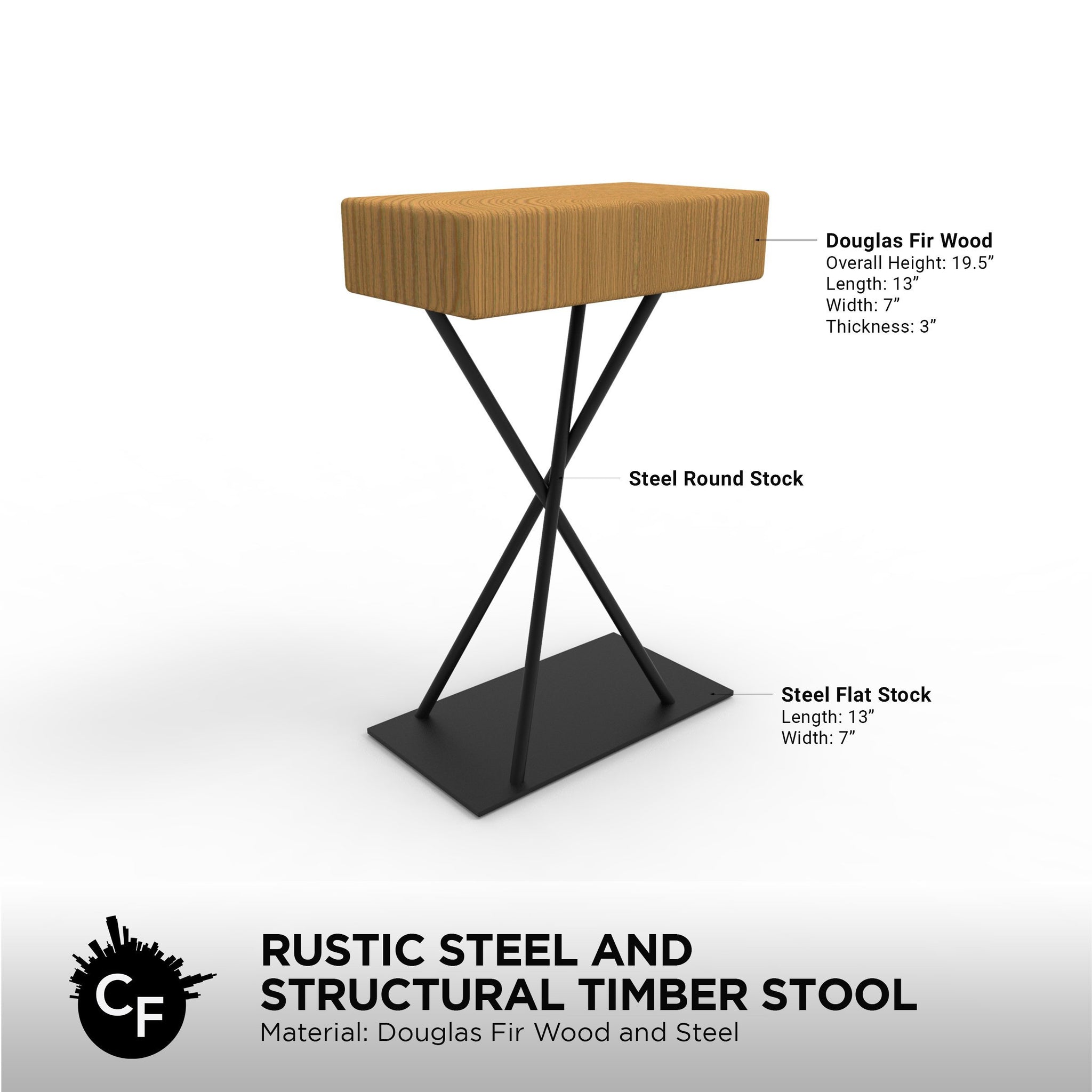 Structural Support Stool Rustic Steel and Structural Timber Stool – Chicago Fabrications